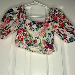 Zara Multicolor Floral Blouse with Puff Sleeves